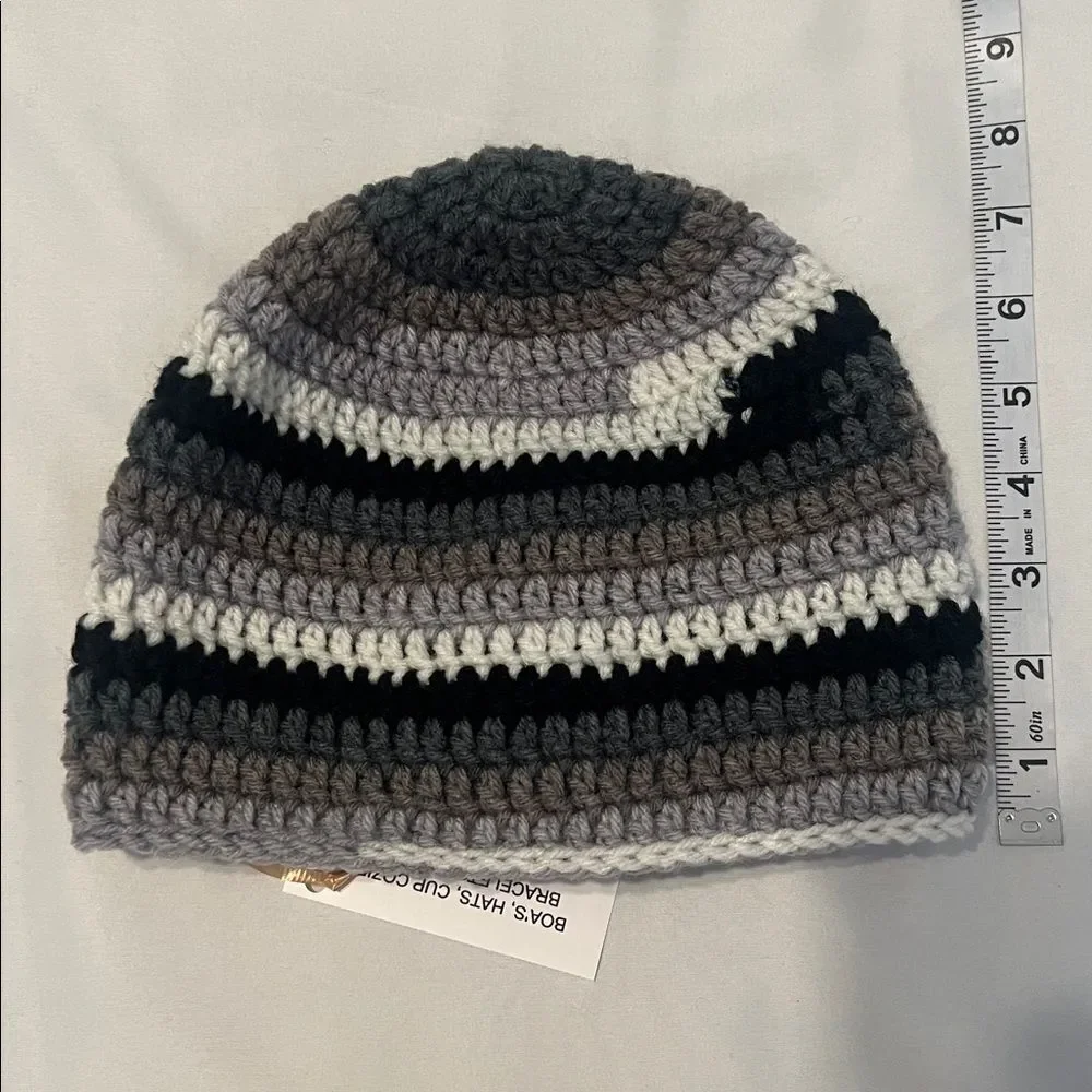 NWT Angela’s Designs multi grey striped one of a kind hand crocheted hat